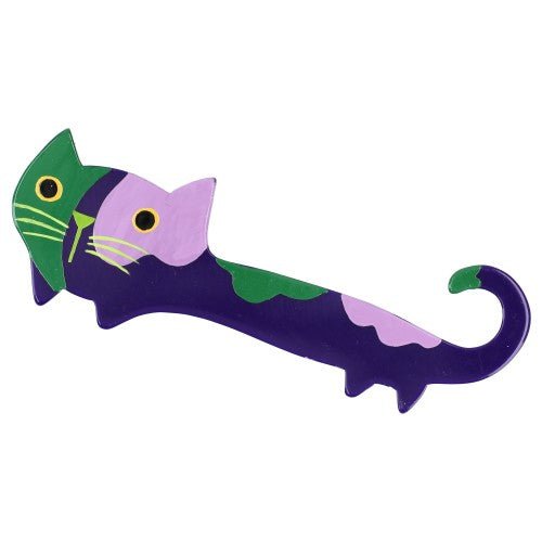 Purple and Mint Green - Lilac Yukiko Cat Brooch - Galalith – Vintage Jewelry - handcrafted by Pavone by Pavone