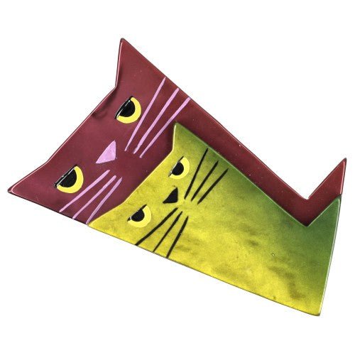 Purple and Moss Green Chartreuse Cat Brooch - Galalith – Vintage Jewelry - handcrafted by Pavone by Pavone