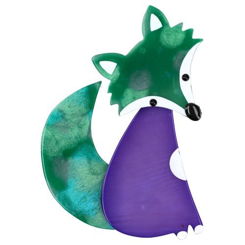Purple and Multicolor Pearly Green Ladyfox Fox Brooch - Galalith – Vintage Jewelry - handcrafted by Pavone by Pavone