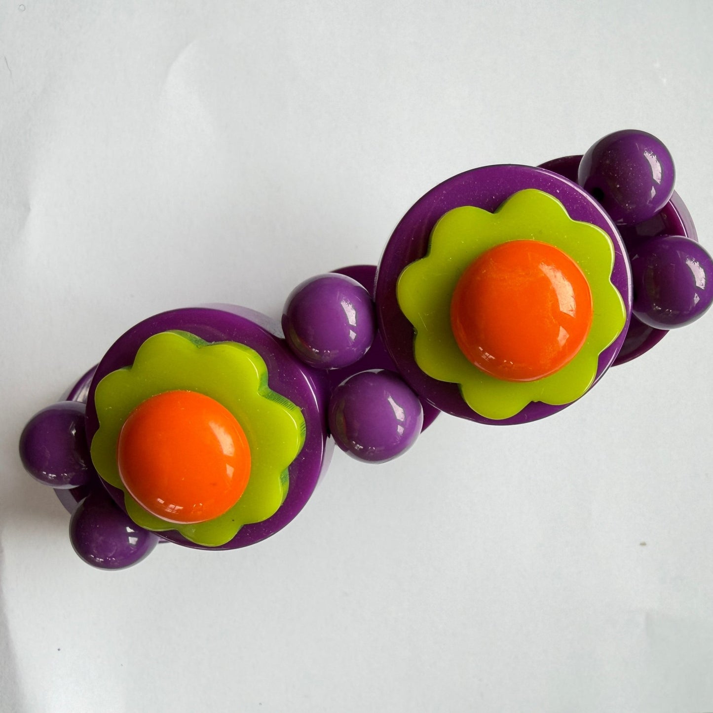 Purple, Anis Green and Orange Flowers Bracelet - Galalith – Vintage Jewelry - handcrafted by Pavone by Pavone