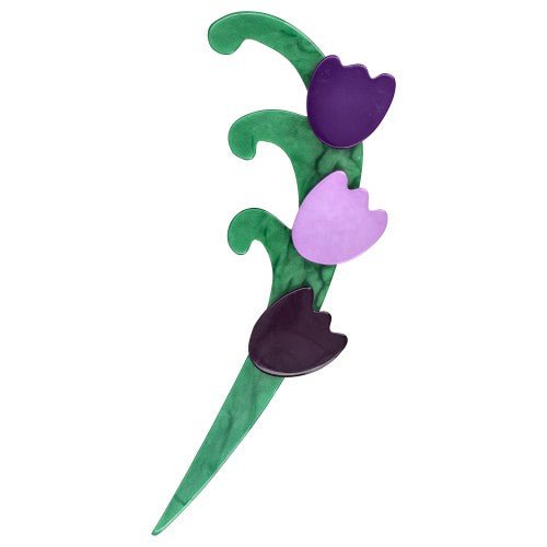 Purple Camaieu and Grass Green Single Lily of The Valley Brooch - Galalith – Vintage Jewelry - handcrafted by Pavone by Pavone