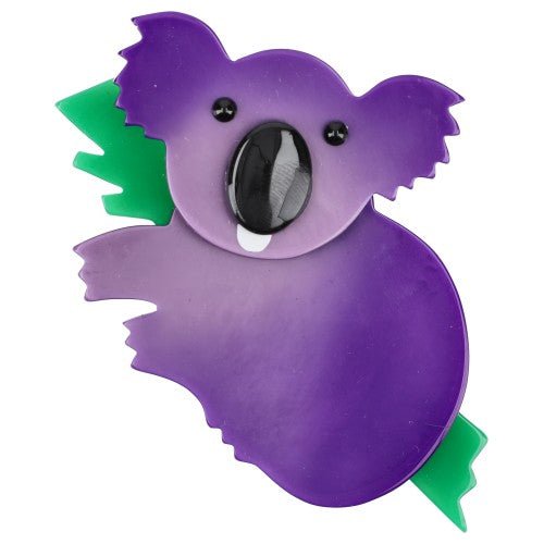 Purple Koala Brooch with a Mint Green Branch - Galalith – Vintage Jewelry - handcrafted by Pavone by Pavone