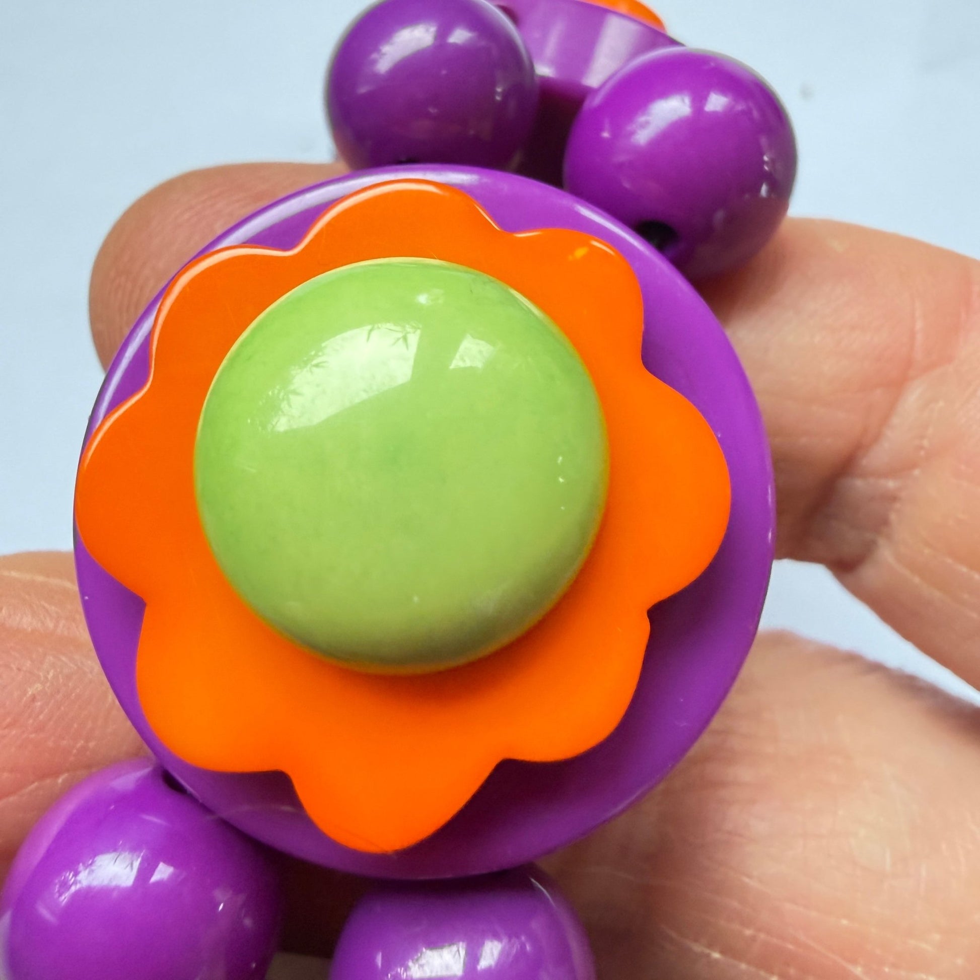 Purple, Orange and Anis Green Flowers Bracelet - Galalith – Vintage Jewelry - handcrafted by Pavone by Pavone