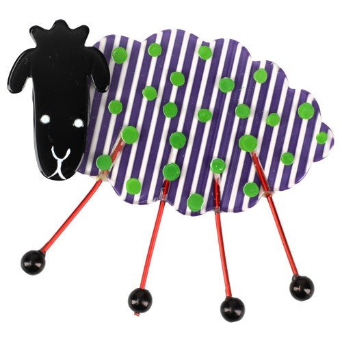 Purple striped with Green polka dots Sheep Brooch GM - Galalith – Vintage Jewelry - handcrafted by Pavone by Pavone