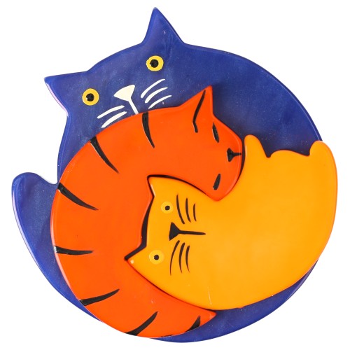 Navy Blue, Ginger-Orange and Mango Orange Puzzle Cat Brooch