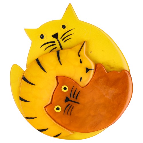 Yellow, Corn Yellow and Orange Puzzle Cat Brooch