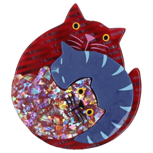 Raspberry Pink, Blue, and Brilliant Pink Puzzle Cat Brooch