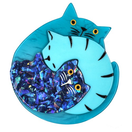 Turquoise, Aquamarine and Brilliant Blue Puzzle Cat Brooch 