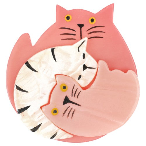Pink and White Puzzle Cat Brooch
