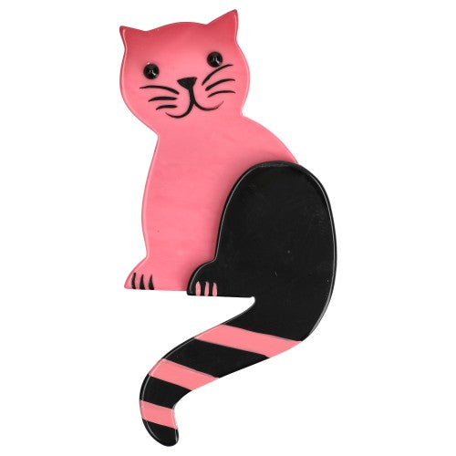 Candy Pink Striped Tail Cat Brooch
