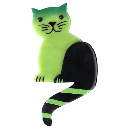 Anise Green Striped Tail Cat Brooch