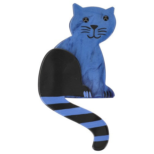 Pearly Blue Striped Tail Cat Brooch 
