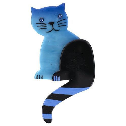 French Blue Striped Tail Cat Brooch