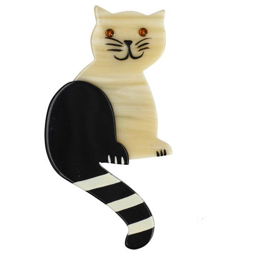 Ivory  Striped Tail Cat Brooch 