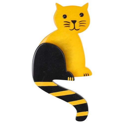Yellow  Striped Tail Cat Brooch