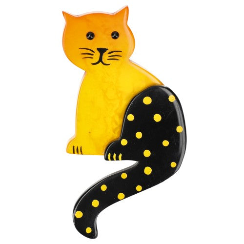 Yellow  Striped Tail Cat Brooch with dots