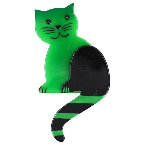 Mint Green Striped Tail Cat Brooch 