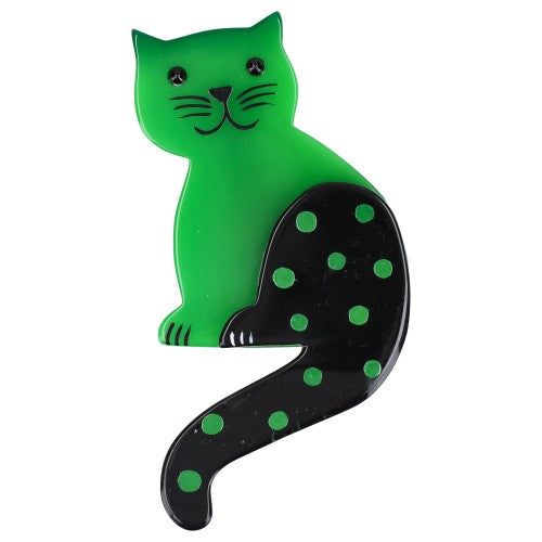 Mint Green Striped Tail Cat Brooch with Dots