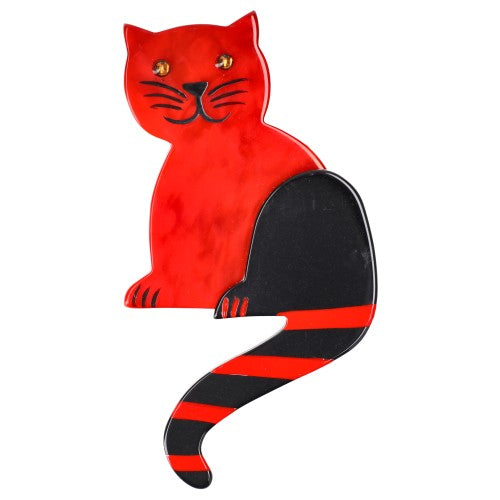 Red Striped Tail Cat Brooch