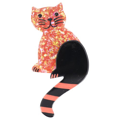 Brilliant Red Striped Tail Cat Brooch 