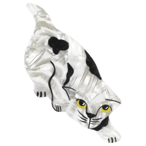 White with patterns Crawling Cat Brooch 