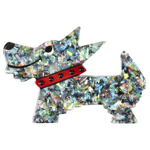 Brilliant Blue and Red Muso Dog Brooch handcrafted by Pavone by Pavone