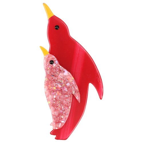 Raspberry Rose and Brilliant Pink Penguin Frosty Brooch - Galalith – Vintage Jewelry - handcrafted by Pavone by Pavone