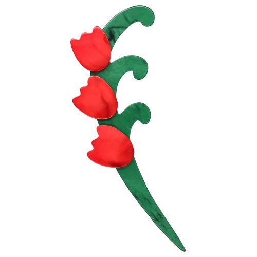 Red and and Malachite Green Single Lily of The Valley Brooch - Galalith – Vintage Jewelry - handcrafted by Pavone by Pavone