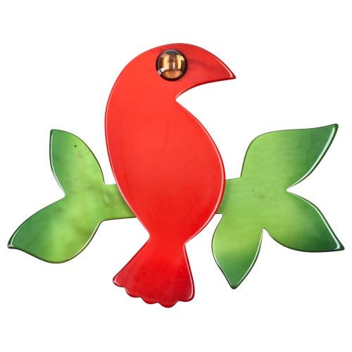 Red and Anise Green Toucan Bird Brooch - Galalith – Vintage Jewelry - handcrafted by Pavone by Pavone