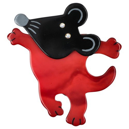 Red and Black Dancing Mouse Brooch - Galalith – Vintage Jewelry - handcrafted by Pavone by Pavone