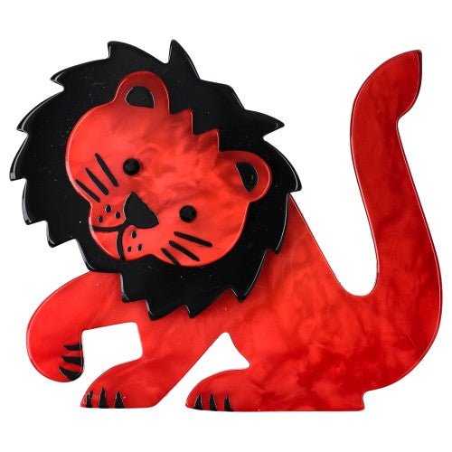 Red and Black Leo Lion Brooch - Galalith – Vintage Jewelry - handcrafted by Pavone by Pavone