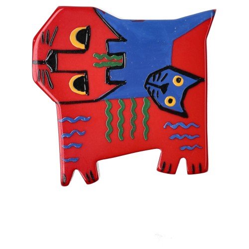 Red and Blue Picasso Cat Brooch (small size) - Galalith – Vintage Jewelry - handcrafted by Pavone by Pavone