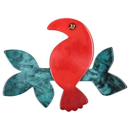 Red and Emerald Green Toucan Bird Brooch - Galalith – Vintage Jewelry - handcrafted by Pavone by Pavone