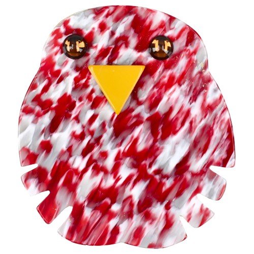 Red and Grey Plumetis Kiko Owl Brooch - Galalith – Vintage Jewelry - handcrafted by Pavone by Pavone