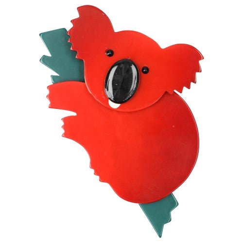 Red and Pine Green Koala Brooch - Galalith – Vintage Jewelry - handcrafted by Pavone by Pavone