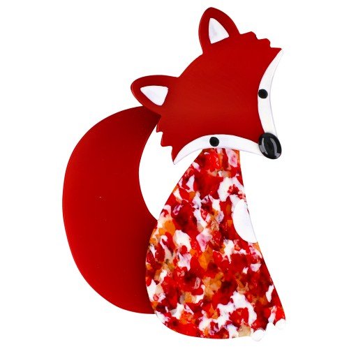 Red and Red Confetti Ladyfox Fox Brooch - Galalith – Vintage Jewelry - handcrafted by Pavone by Pavone