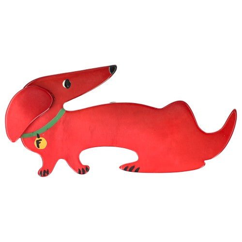 Red Dachshund Fifi Dog Brooch - Galalith – Vintage Jewelry - handcrafted by Pavone by Pavone