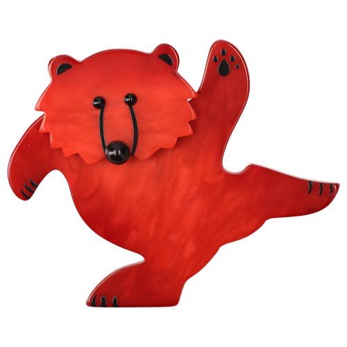 Red Dancing Bear Brooch - Galalith – Vintage Jewelry - handcrafted by Pavone by Pavone