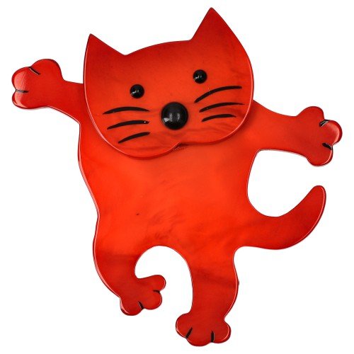 Red Dancing Cat Brooch - Galalith – Vintage Jewelry - handcrafted by Pavone by Pavone