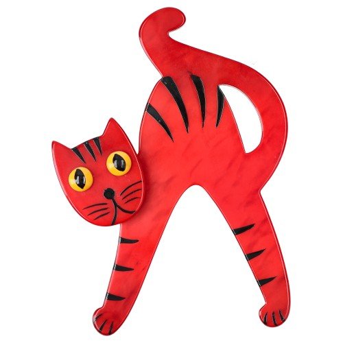 Red Happy Cat Brooch (Large Size) Left - Galalith – Vintage Jewelry - handcrafted by Pavone by Pavone