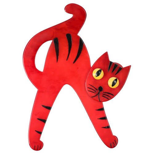 Red Happy Cat Brooch (Large Size) Right - Galalith – Vintage Jewelry - handcrafted by Pavone by Pavone