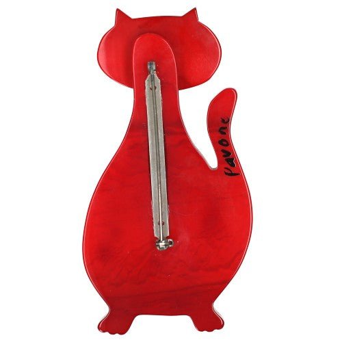 Red Kiss Valentino Cat brooch - Galalith – Vintage Jewelry - handcrafted by Pavone by Pavone