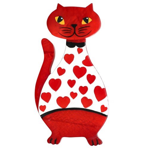 Red Kiss Valentino Cat brooch - Galalith – Vintage Jewelry - handcrafted by Pavone by Pavone