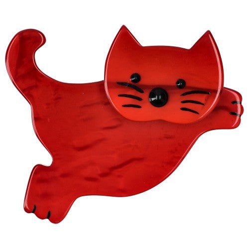 Red Leaping Cat Brooch - Galalith – Vintage Jewelry - handcrafted by Pavone by Pavone