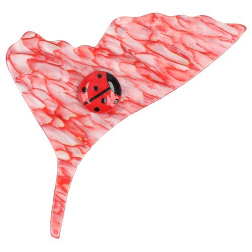 Red Marquetry Profil Ginko Leaf Brooch - Galalith – Vintage Jewelry - handcrafted by Pavone by Pavone