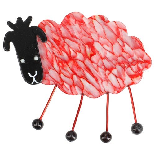 Red Marquetry Sheep Brooch - Galalith – Vintage Jewelry - handcrafted by Pavone by Pavone