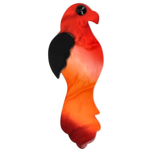 Red, Orange and Black Rainbow Parakeet Bird Brooch - Galalith – Vintage Jewelry - handcrafted by Pavone by Pavone