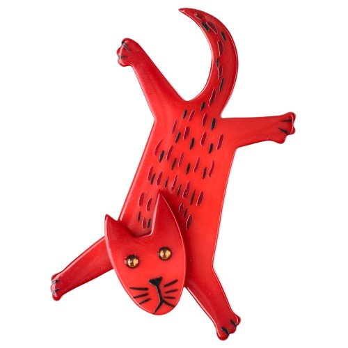 Red Wingsuit Cat Brooch - Galalith – Vintage Jewelry - handcrafted by Pavone by Pavone