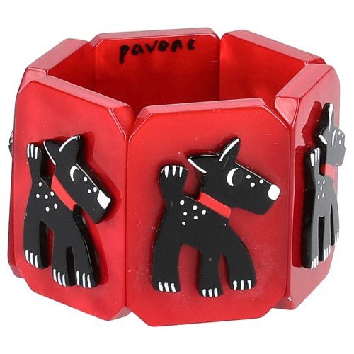 Red with Black Fox Terrier Bracelet - Galalith – Vintage Jewelry - handcrafted by Pavone by Pavone