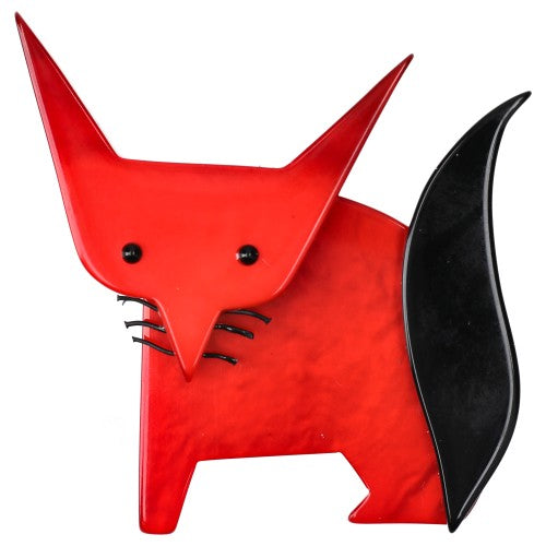 Orange Bow Tie Cat Brooch wearing a Striped Green-White Bow Tie 